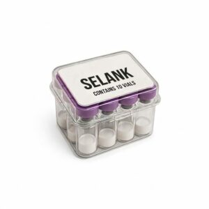Selank 10-vial kit of freeze-dried peptide powder for research, sourced from a trusted long-term manufacturer.
