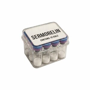 10 vials of Sermorelin Acetate peptide powder 5mg and 10mg options with free international shipping.
