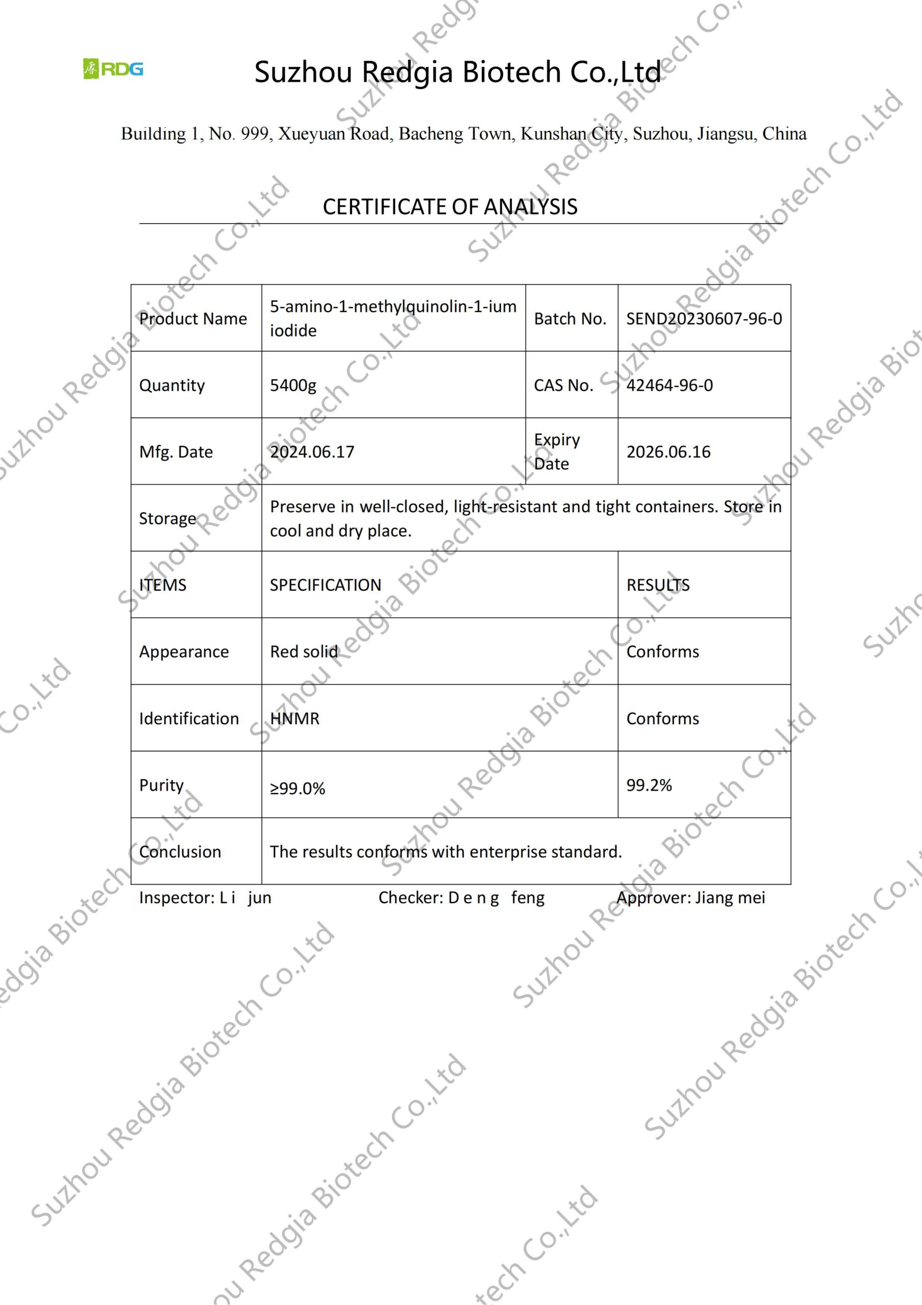 Official Certificate of Analysis (COA) for 5-Amino-1MQ. The document displays high-purity laboratory test results, confirming the chemical identity and potency of the peptide batch from our trusted manufacturer.