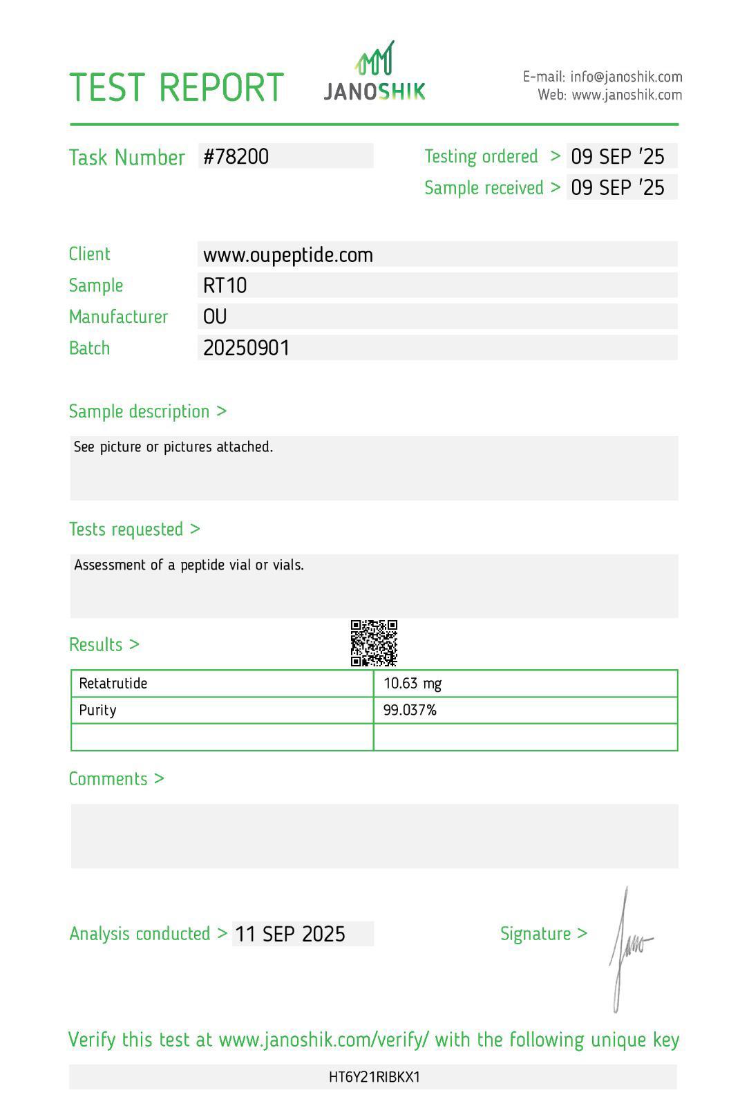 Retatrutide COA - GLP-1 Weight Loss Peptide Lab Results