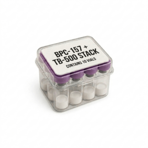 BPC-157 and TB-500 peptide stack vials for research tissue repair and recovery